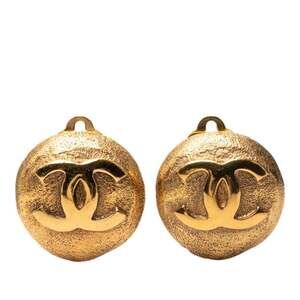 CHANEL Authentic Vintage Gold Logo Earrings